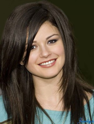 Top Black Long Straight 16 inch Layered Selena Gomez Wigs