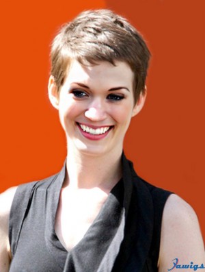 Brown Cropped Straight Boycuts Capless 4 inch Anne Hathaway Wigs