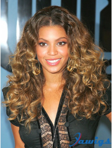 Lace Front Long Curly Brown Remy Human Beyonce Style Wig