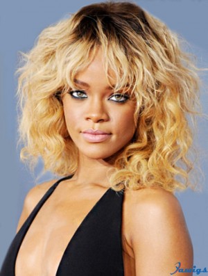 Ombre/2 Tone Wavy With Bangs 100% Hand-tied 14 inch Amazing Rihanna Wigs