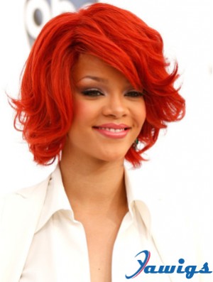 Red Wavy With Bangs 100% Hand-tied 12 inch Popular Rihanna Wigs