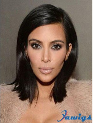 Popular Black Shoulder Length Straight Lace Front 14 inch Kim Kardashian Wigs