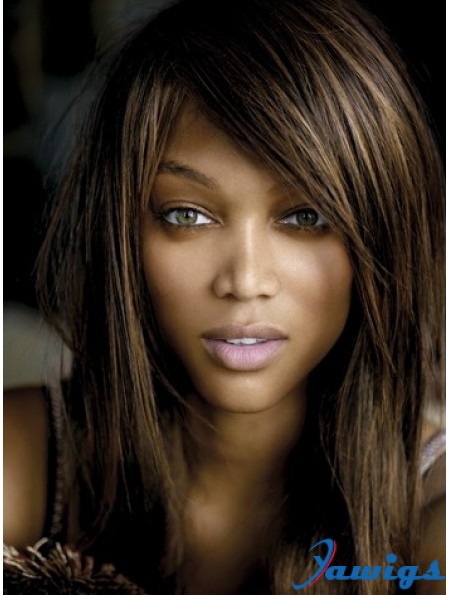 Brown Straight With Bangs Lace Front 16 inch Modern Tyra Banks Wigs