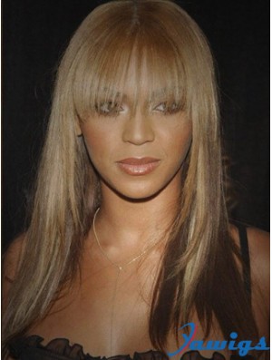 Brown Long Straight With Bangs Lace Front 16 inch Beyonce Wigs