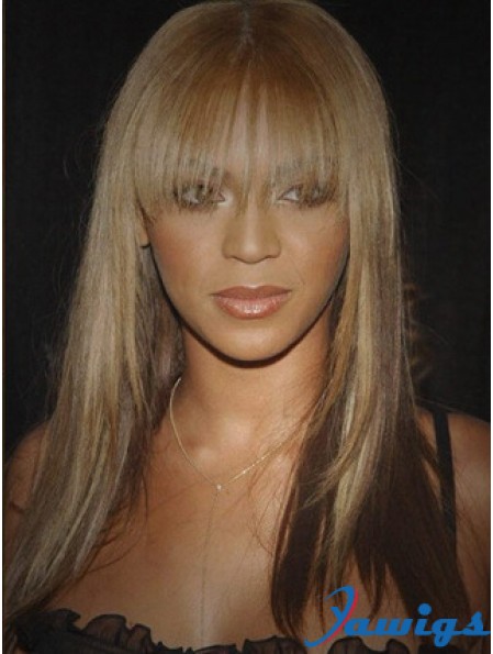 Brown Long Straight With Bangs Lace Front 16 inch Beyonce Wigs