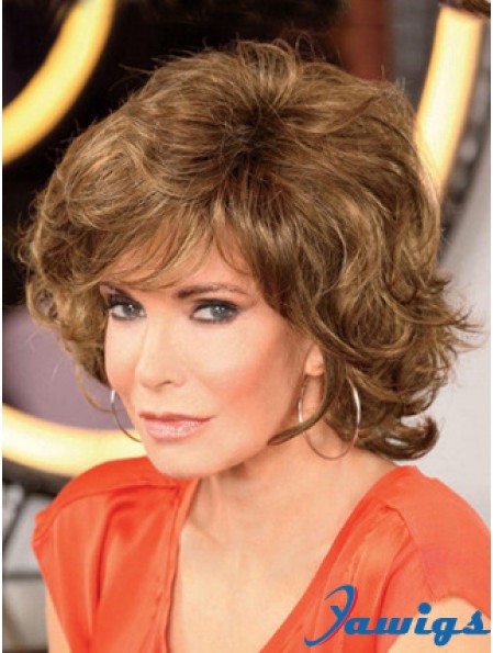 Chin Length Curly With Bangs Lace Front Brown Modern 12 inch Jaclyn Smith Wigs