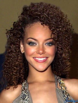 Brown Curly Layered 100% Hand-tied 14 inch Convenient Rihanna Wigs