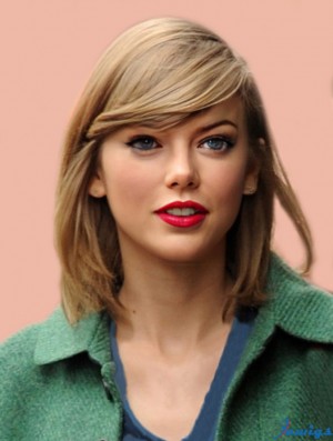 Capless With Bangs Straight Shoulder Length Blonde Cheap Taylor Swift Wigs