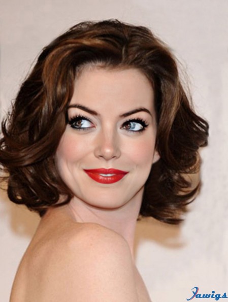 Auburn Chin Length Wavy Layered Capless 10 inch Anne Hathaway Wigs