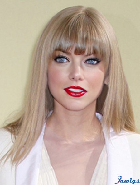 Capless With Bangs Straight Shoulder Length Blonde Durable Taylor Swift Wigs