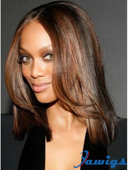 Auburn Straight Without Bangs 100% Hand-tied 14 inch Sleek Tyra Banks Wigs