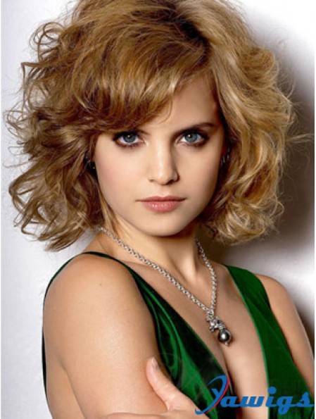 Stylish Blonde Chin Length Wavy 10 inch With Bangs Mena Suvari Wigs