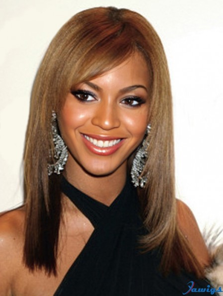 Brown Long Straight With Bangs Full Lace 16 inch Beyonce Wigs