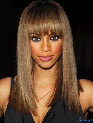 Brown Straight With Bangs Lace Front 16 inch Affordable Tyra Banks Wigs