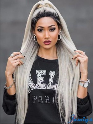 38 inch Lace Front Long Synthetic Grey Without Bangs Wigs