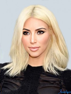 Shoulder Length Lace Front 14 inch Straight Blonde Remy Human Hair Kim Kardashian Wigs