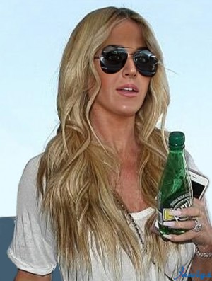 22 inch Without Bangs Synthetic Wavy Long Blonde Lace Front Kim Zolciak Wigs