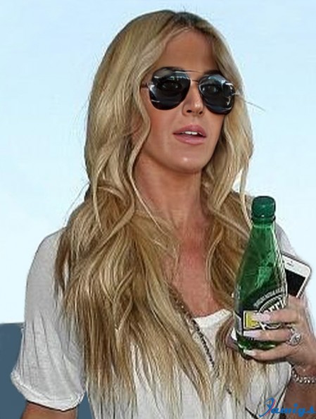 22 inch Without Bangs Synthetic Wavy Long Blonde Lace Front Kim Zolciak Wigs