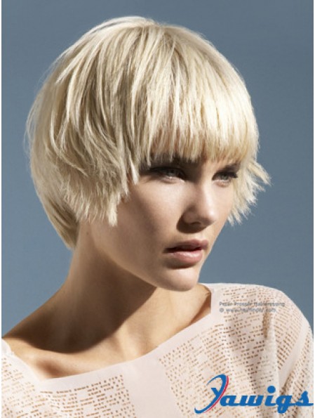 Monofilament Boycuts Short Straight 10 inch Platinum Blonde Convenient Fashion Wigs