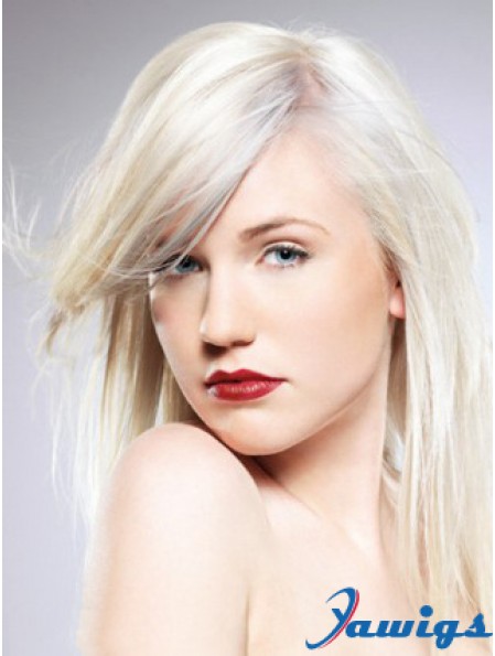 Capless With Bangs Long Straight 16 inch Platinum Blonde Convenient Fashion Wigs