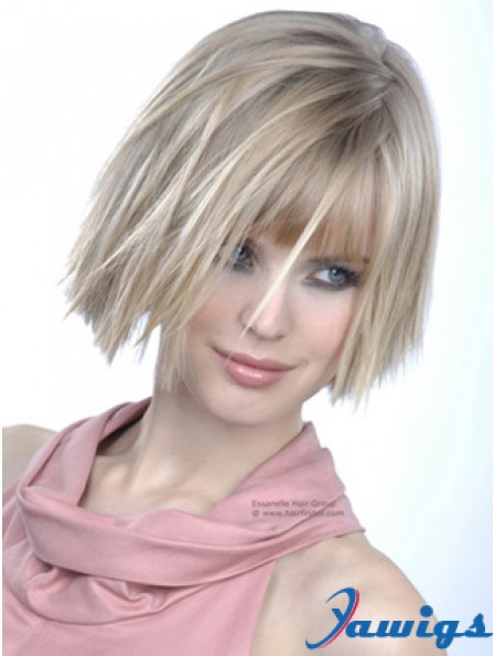 Monofilament Bobs Chin Length Straight 10 inch Platinum Blonde Good Fashion Wigs