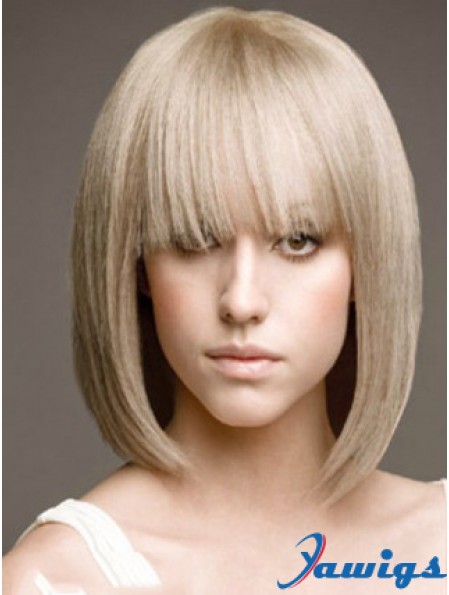 Full Lace Bobs Chin Length Straight 12 inch Platinum Blonde Beautiful Fashion Wigs