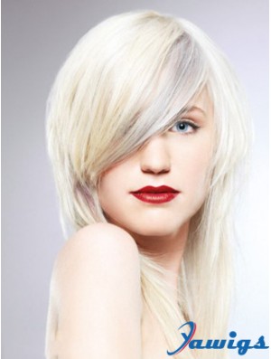 Lace Front With Bangs Long Straight 16 inch Platinum Blonde Fashionable Fashion Wigs