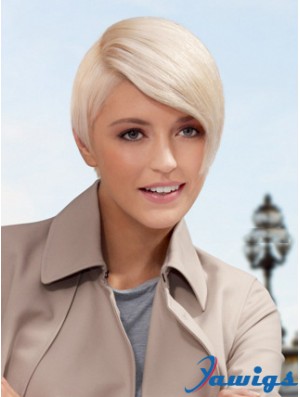 Lace Front Boycuts Short Straight 8 inch Platinum Blonde Style Fashion Wigs