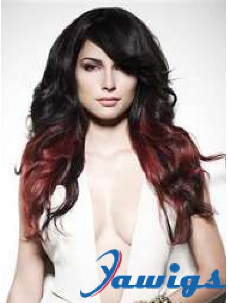 Stylish Ombre/2 Tone Long Wavy With Bangs 22 inch Human Lace Wigs