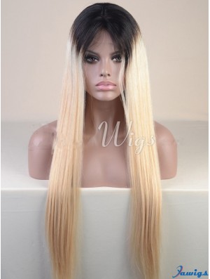 Long Ombre/2 Tone Straight Without Bangs Cheapest African American Wigs