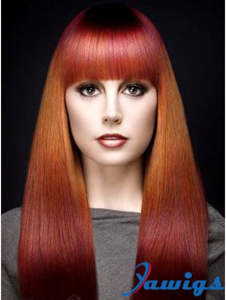 Popular Ombre/2 Tone Long Straight With Bangs 18 inch Human Lace Wigs