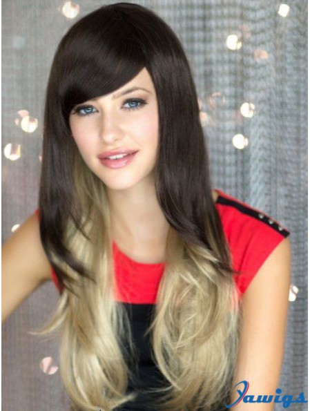 Good Ombre/2 Tone Long Wavy Without Bangs 22 inch Human Lace Wigs