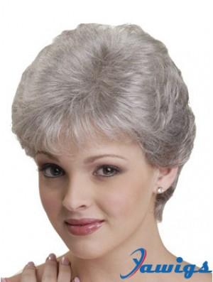 Short Grey Wigs With Synthetic Capless Straight Style