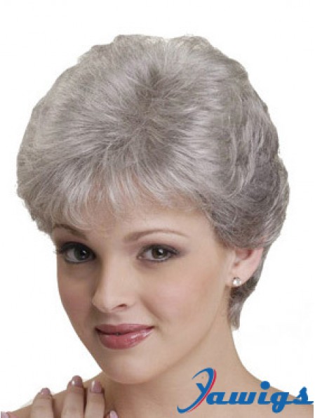 Short Grey Wigs With Synthetic Capless Straight Style