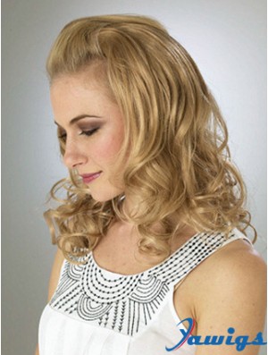 Shoulder Length Wavy Blonde Durable Synthetic Half Wigs