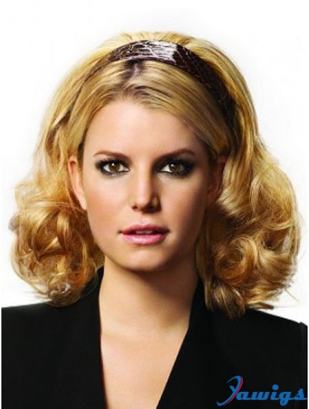 Shoulder Length Curly Blonde Popular Synthetic Half Wigs