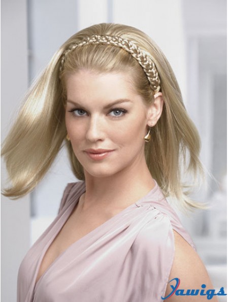 Shoulder Length Straight Blonde Ideal Synthetic Half Wigs