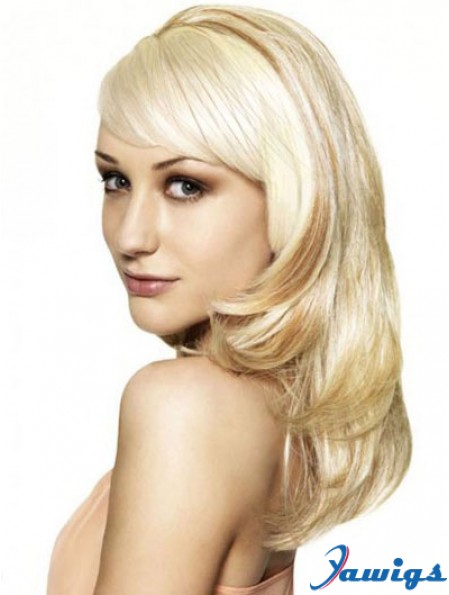 Blonde 16 inch Wavy Capless Synthetic Long 3/4 Wigs Cheap