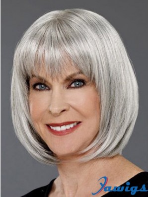 Straight Capless 12 inch Affordable Chin Length Grey Wigs