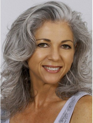 Wavy 100% Hand-tied 14 inch Exquisite Shoulder Length Grey Wigs