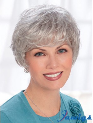 Lace Front Wigs Human Hair Short Length Wavy Style Grey Cut