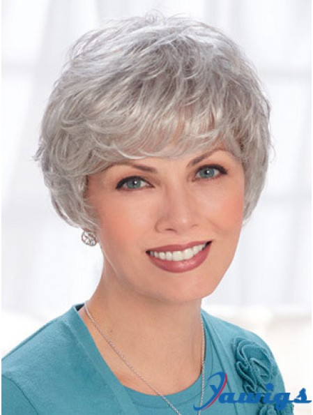 Lace Front Wigs Human Hair Short Length Wavy Style Grey Cut