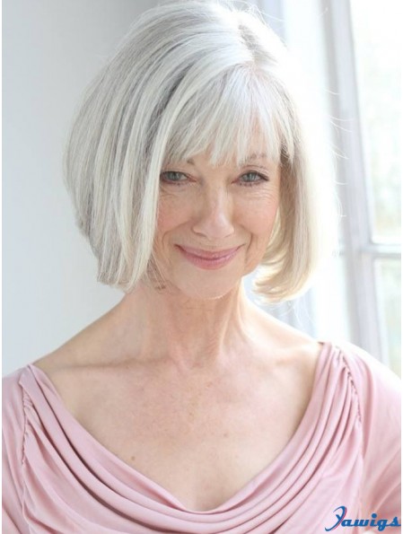 Real Hair Wigs With Remy Capless Grey Cut Chin Length