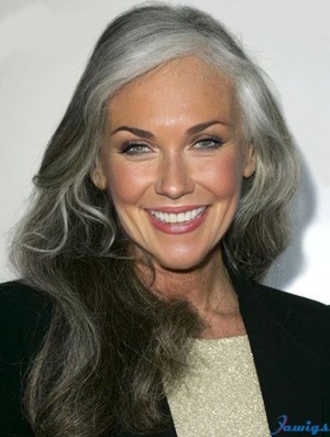 Wavy 100% Hand-tied 16 inch Perfect Shoulder Length Grey Wigs