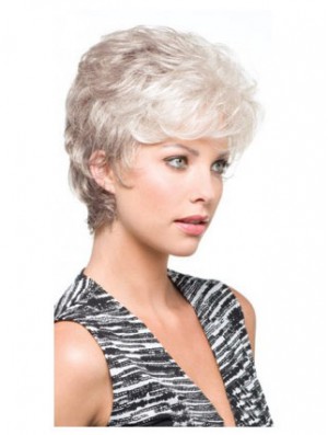 Salt And Pepper Grey Shorter Hair With Synthetic Capless Wavy Wigs