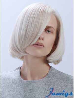 Chin Length Straight Lace Front Platinum Blonde Trendy Bob Wigs