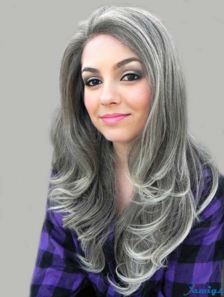 Cheapest Long Wavy 18 inch Synthetic Grey Wigs