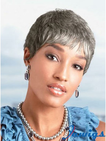 Ladies Grey Wigs Chin Length Straight Style Grey Cut