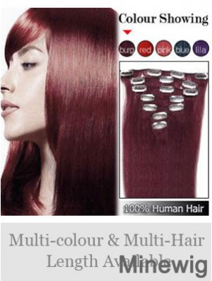 Sleek Red Straight Remy Human Hair Clip In Hair Extensions