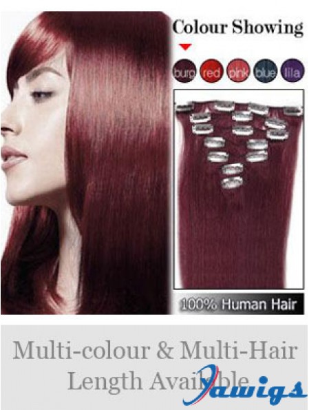 Sleek Red Straight Remy Human Hair Clip In Hair Extensions